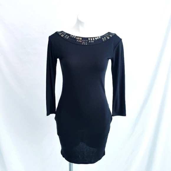 A/X Armani Exchange Bodycon Little Black Dress w/Beaded Neck - Picture 1 of 12